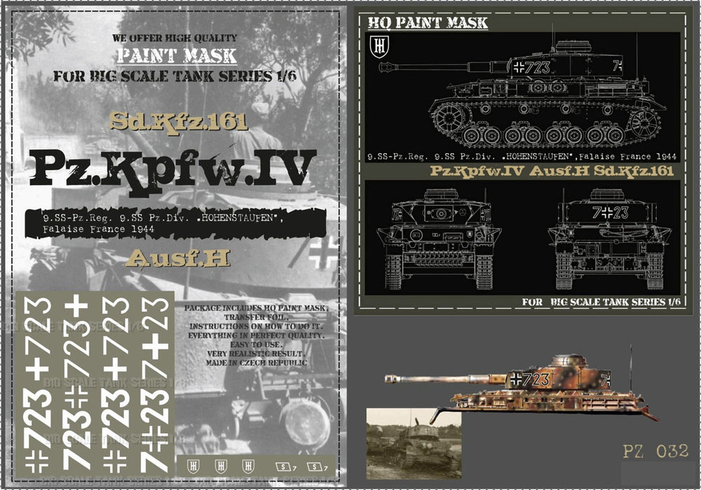 HQ-PZIV032 1/6 Pz.Kpfw.IV Ausf.H 9.SS-Pz.Rgt. 9.SS Pz.Div. 'Hogenstaufen" Falaise France 1944 Paint Mask