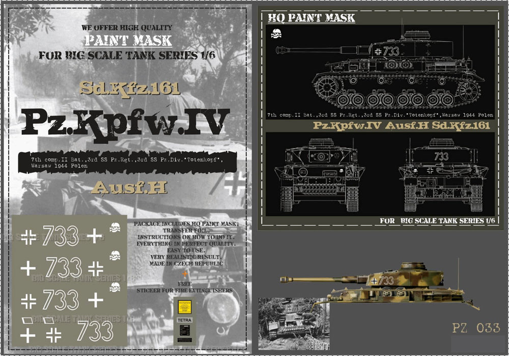 HQ-PZIV033 1/6 Pz.Kpfw.IV Ausf.H 7.Komp. II.Batt. 3 SS-Pz.Rgt. 3 SS-Pz.Div "Totenkopft" Warsaw 1944 Paint Mask