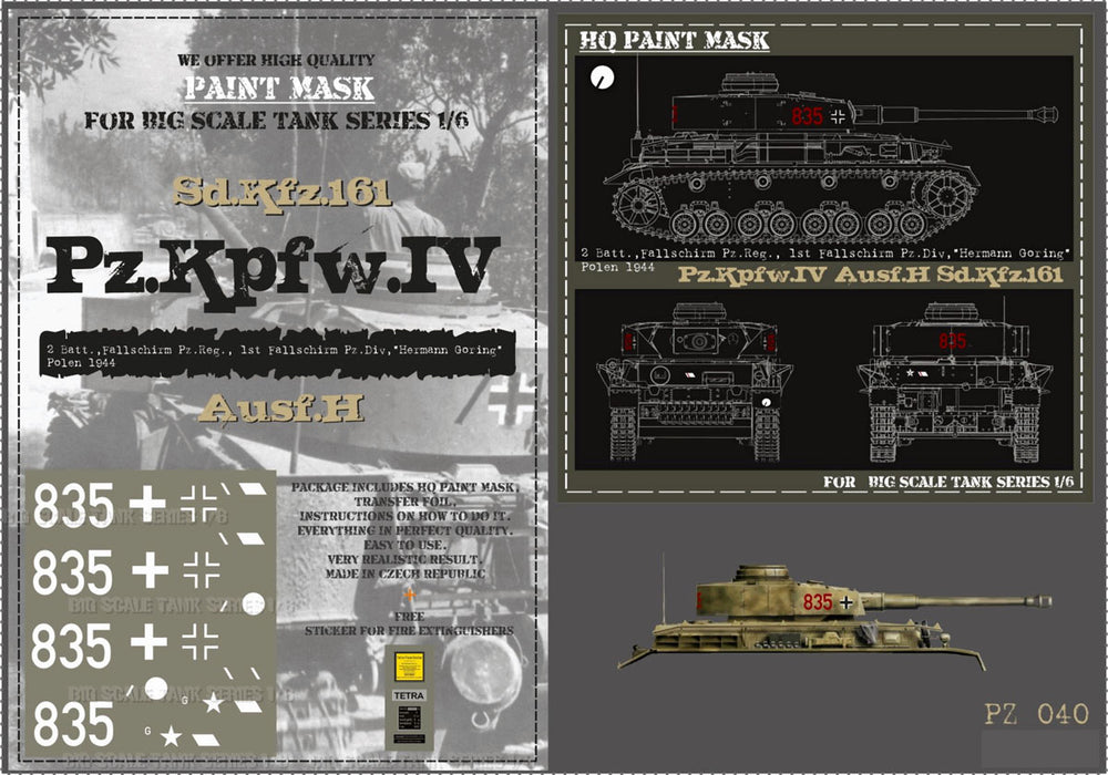 HQ-PZIV040 1/6 Pz.Kpfw.IV Ausf.H 2 Batt. Fallschirm Pz.Rgt. 1st Fallshirm Pz.Div 'Herman Goring' Poland 1944 Paint Mask