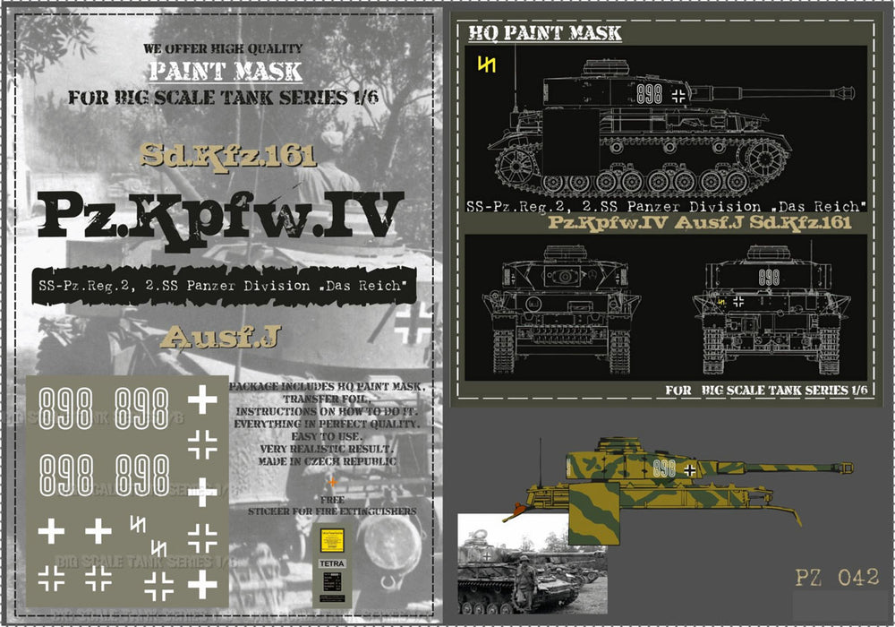 HQ-PZIV042 1/6 Pz.Kpfw.IV Ausf.J SS-Pz.Rgt.2 2.SS Pz.Div. 'Das Reich' Paint Mask