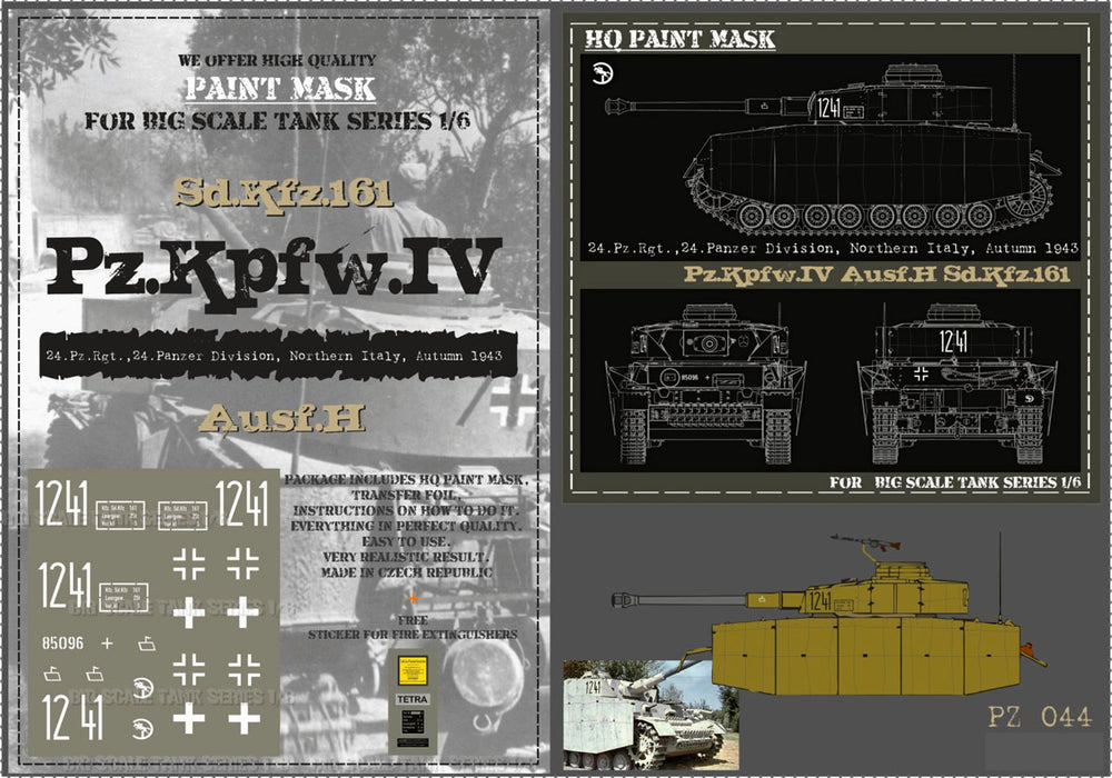 HQ-PZIV044 1/6 Pz.Kpfw.IV Ausf.H 24.Pz.Rgt. 24.Pz.Div. Northern Italy Autumn 1943 Paint Mask