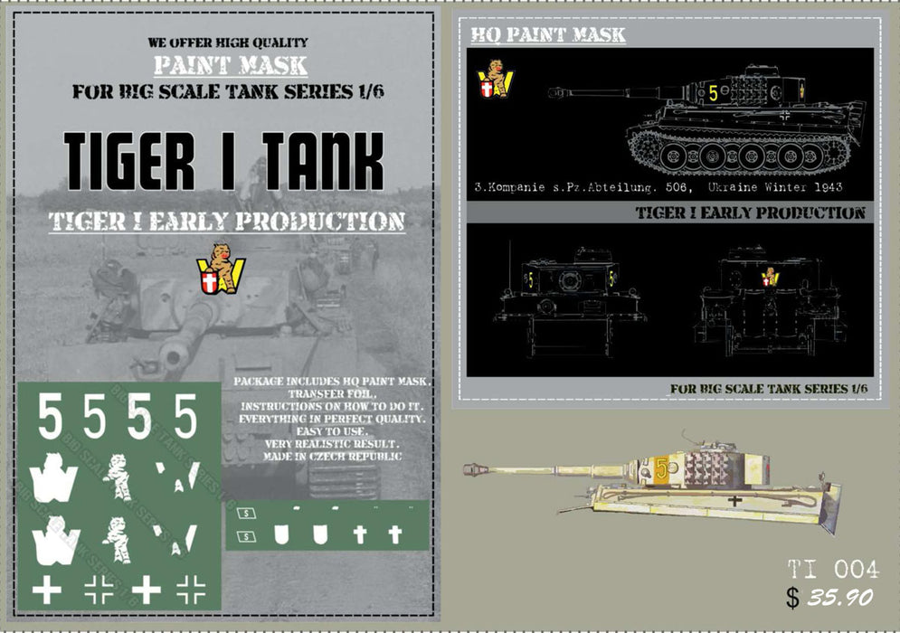 HQ-TI004 1/6 Tiger I #5 Early Production 3.Komp. s.Pz.Abt.506 Ukraine Winter 1943 Paint Mask