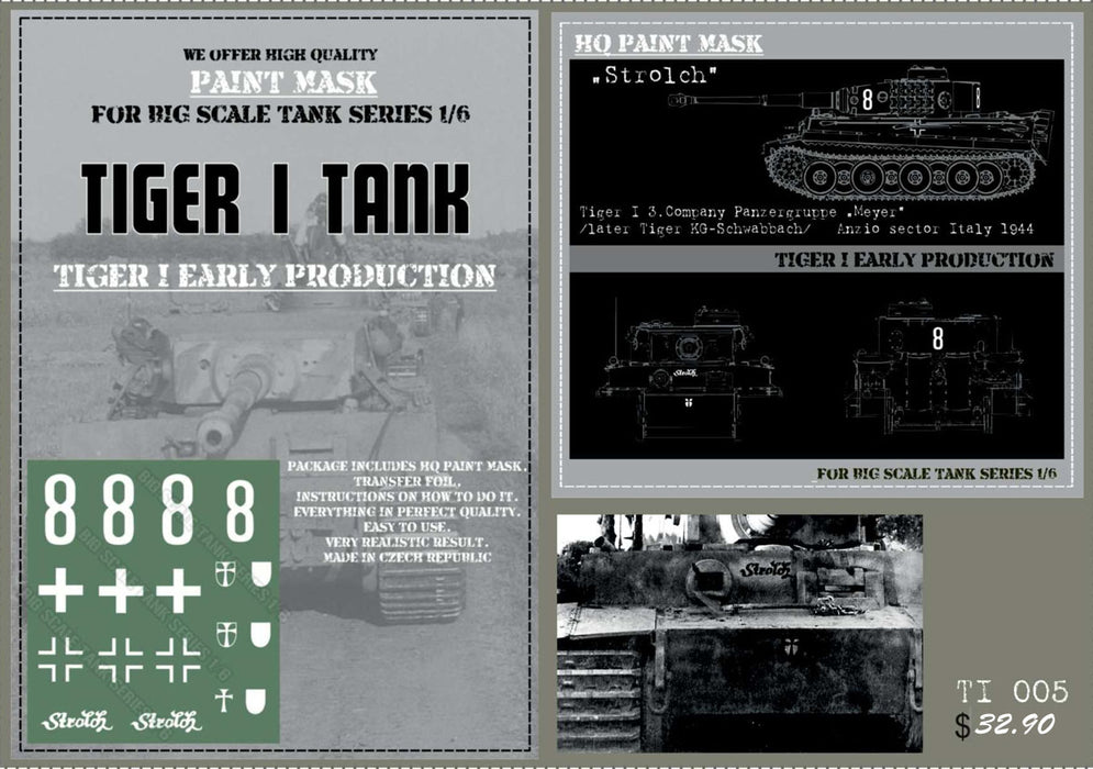 HQ-TI005 1/6 Tiger I #8 Early Production 3.Komp. Panzergruppe "Meyer" Anzio Sector Italy 1944 Paint Mask