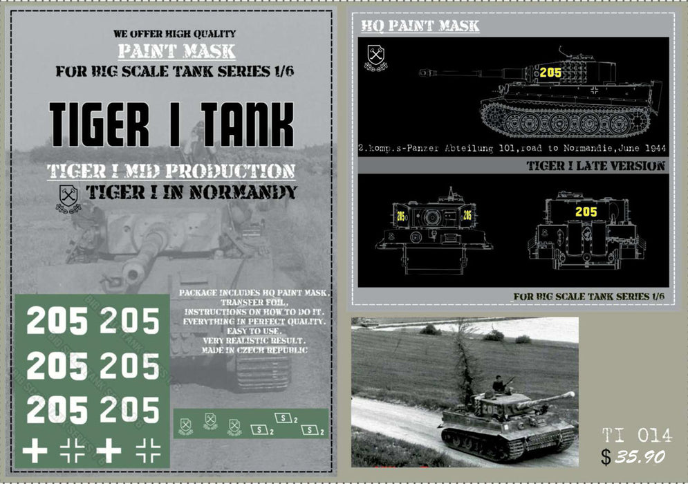 HQ-TI014 1/6 Tiger I #205 Mid Production 2.Komp.s-Pz.Abt.101 road to Normandy June 1944 Michael Wittman Paint Mask