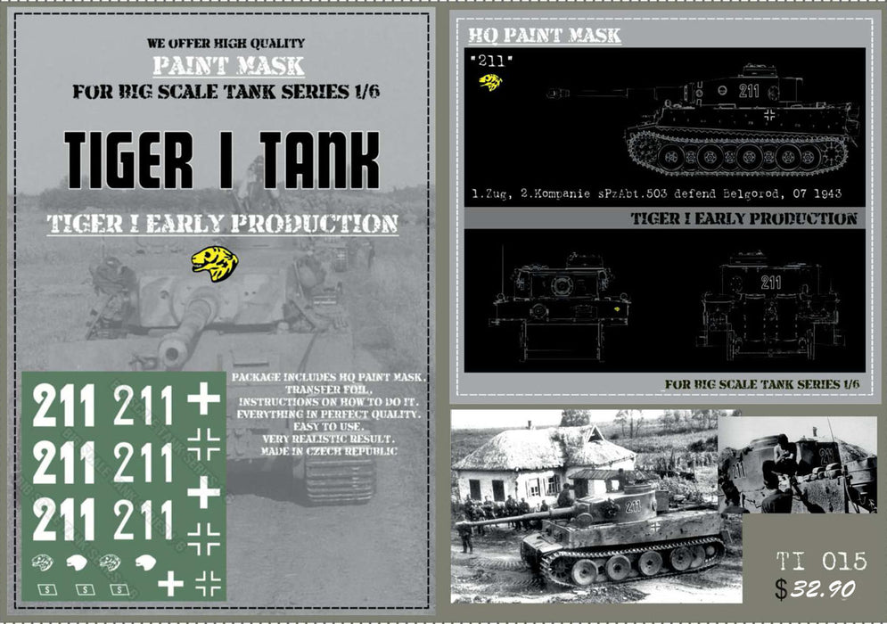 HQ-TI015 1/6 Tiger I #211 Early Production 1.Zug. 2.Kompanie s.Pz.Abt.503 defend Belgorod 07.1943 Paint Mask