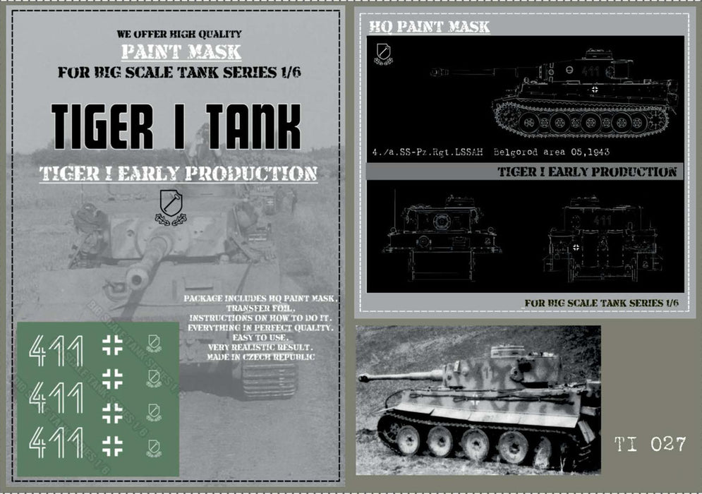 HQ-TI027 1/6 Tiger I #411 Early Production 4./s.SS-Pz.Rgt. LSSAH Belgorod area 05.1943 Paint Mask