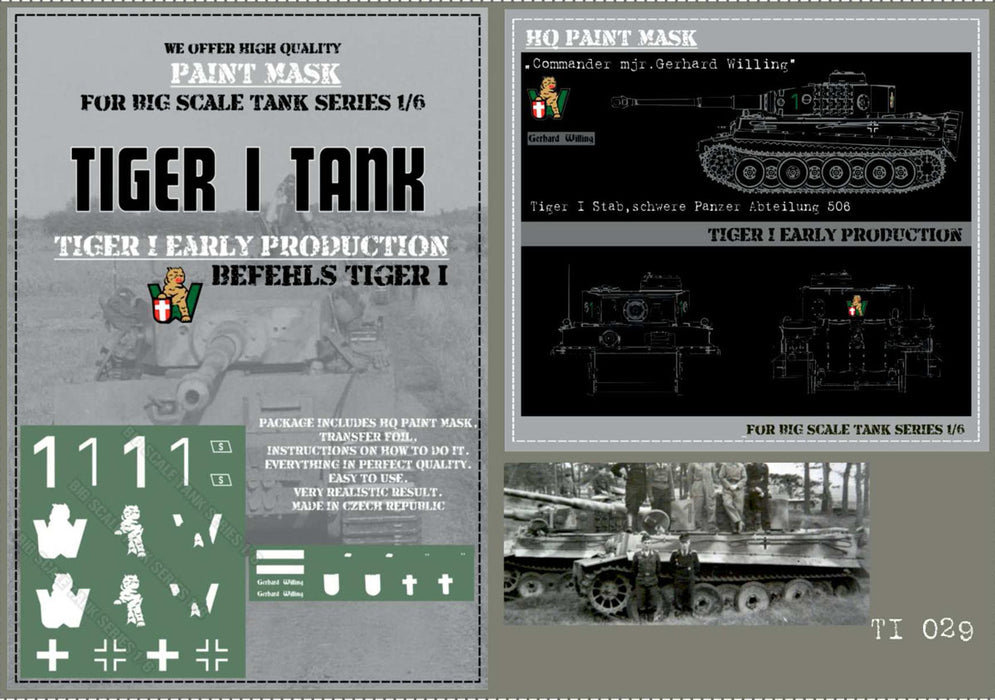 HQ-TI029 1/6 Tiger I #1 Early Production Stab. schwere Pz.Abt.506 Befehls Tiger Paint Mask