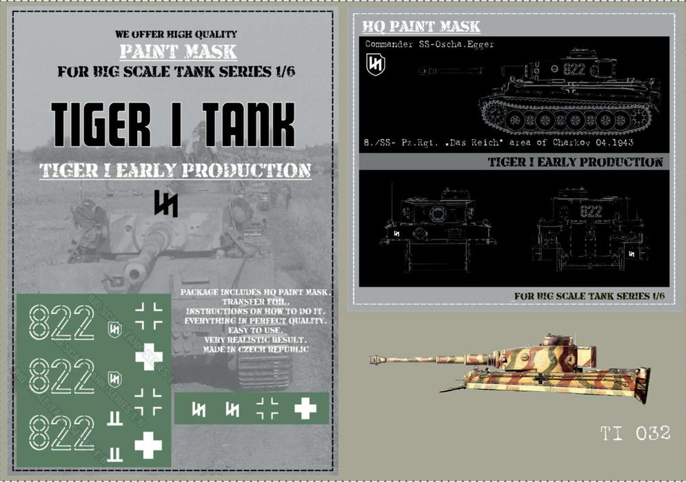 HQ-TI032 1/6 Tiger I #822 Early Production 8./SS-Pz.Rgt. 'Das Reich' area of Charkov 04.1943 Paint Mask