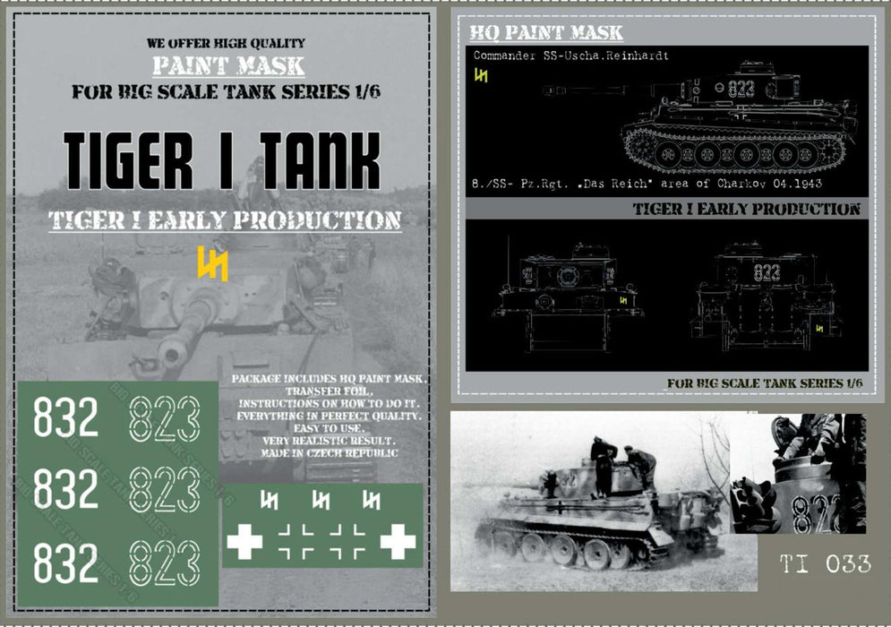 HQ-TI033 1/6 Tiger I #832 Early Production 8./SS-Pz.Rgt. 'Das Reich' Area of Charkov 04.1943 Paint Mask