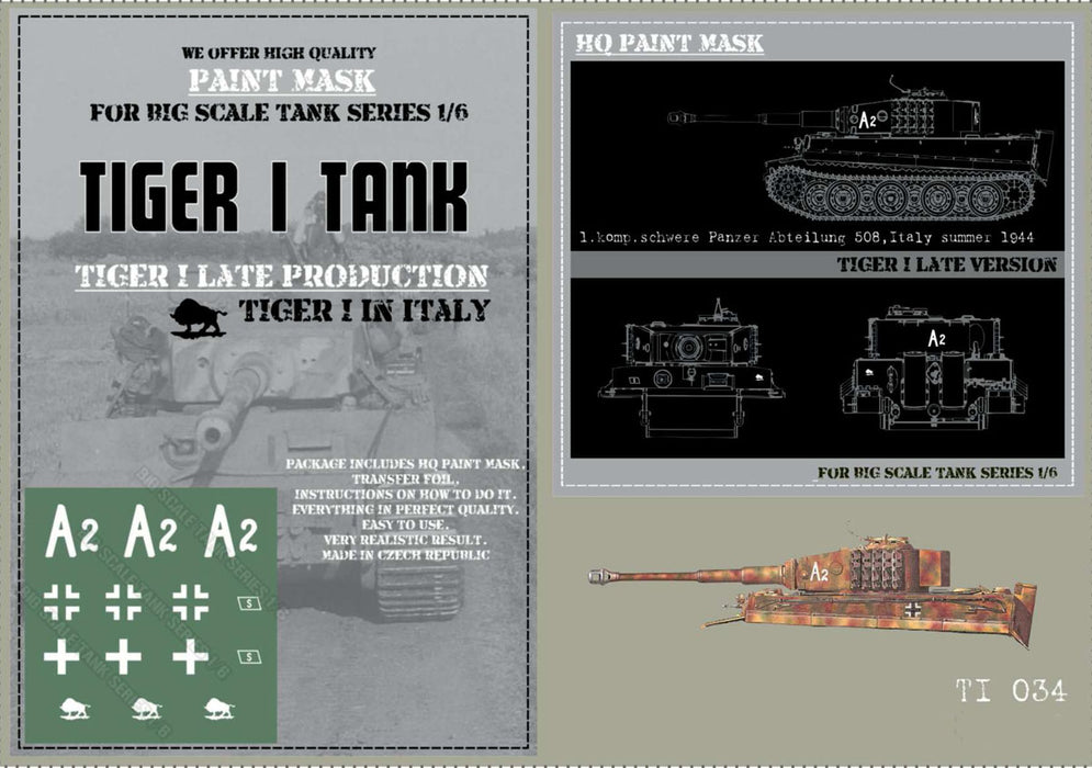 HQ-TI034 1/6 Tiger I #A2 Late Production 1.Komp.schwere Pz.Abt.508 Italy Summer 1944 Paint Mask