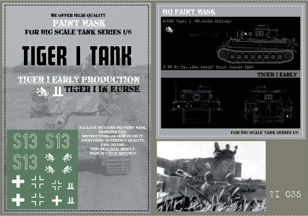 HQ-TI035 1/6 Tiger I #S13 Early Production 2 SS Pz.Div. 'Das Reich' Russia 1943 Kursk Paint Mask