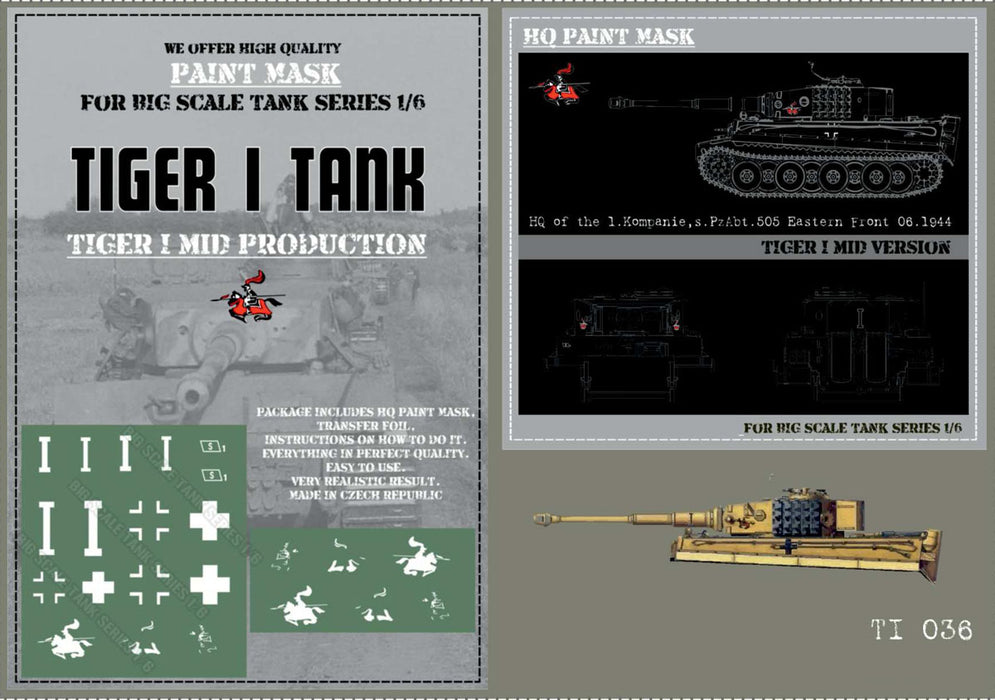 HQ-TI036 1/6 Tiger I #I Mid Production HQ 1.Kompanie s.Pz.Abt.505 Eastern Front 06.1944 Paint Mask