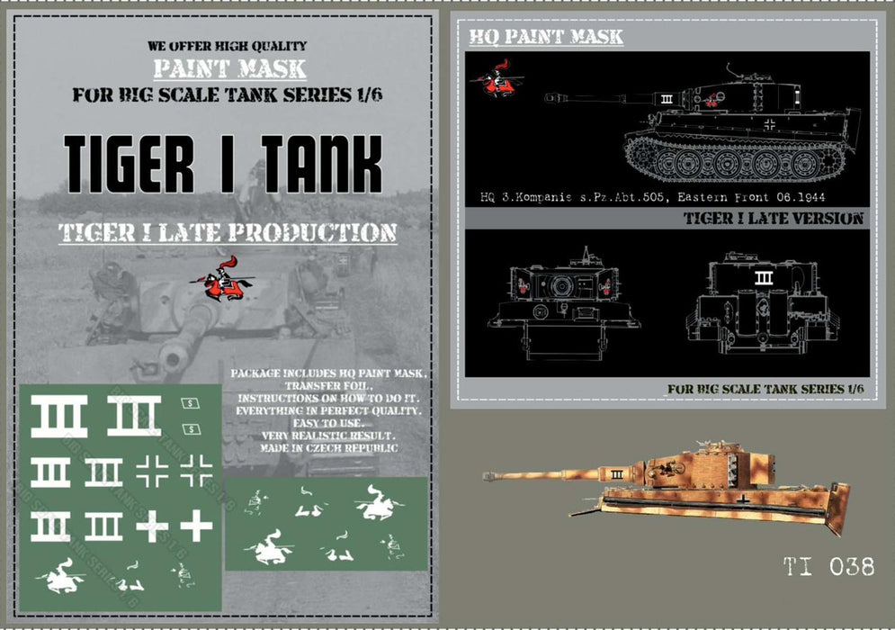 HQ-TI038 1/6 Tiger I #III Late Production HQ 3.Kompanie s.Pz.Abt. 505 Eastern Front 06.1944 Paint Mask