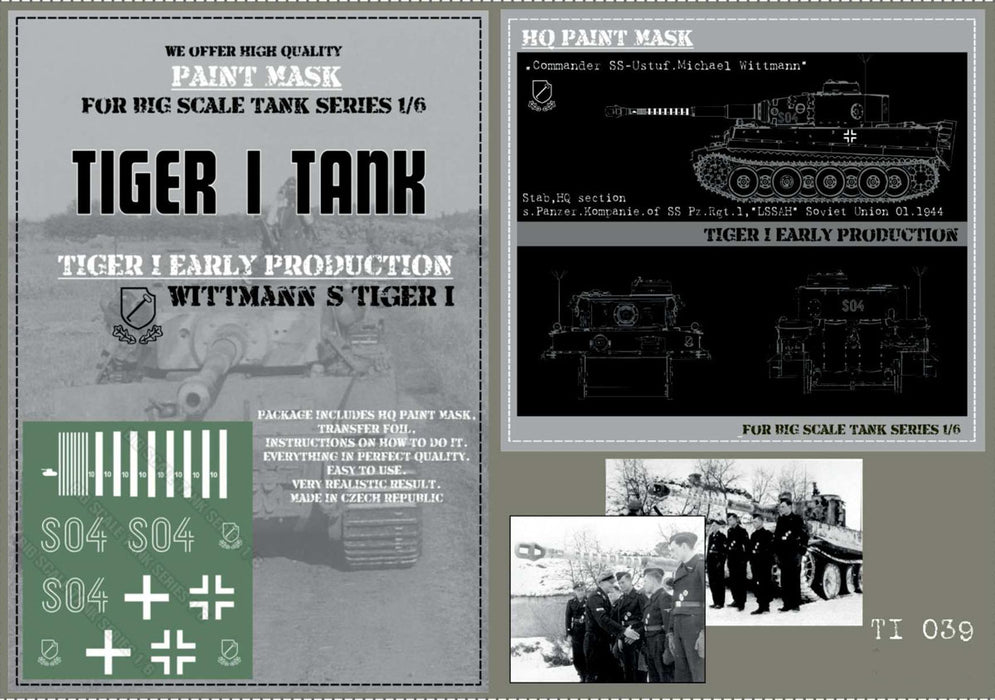 HQ-TI039 1/6 Tiger I #S04 Early Production Stab. s.Pz.Kompanie of SS Pz.Rgt.1 LSSAH Soviet Union 01.1944 Michael Wittman Paint Mask
